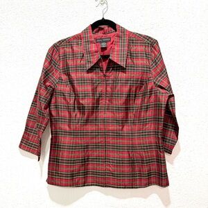 Anne Carson Red 100%‎ Silk tartan plaid Garment M